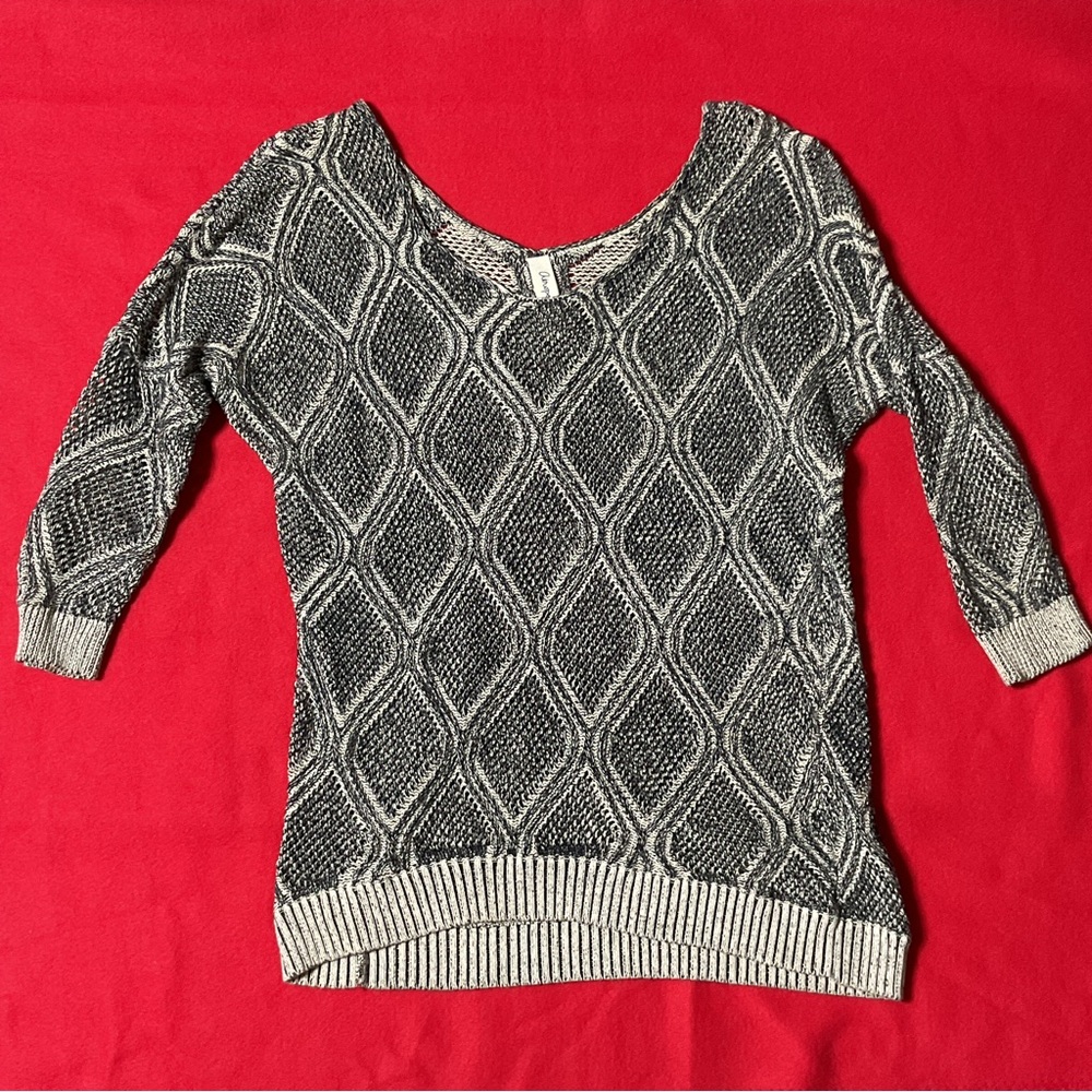Aeropostale Gray Geometric Print Cotton 3/4-Sleeve Sweater Women’s Small - EUC